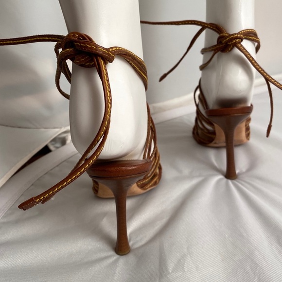Jimmy Choo cognac tan brown strappy heeled sandals 37 - Picture 6 of 12